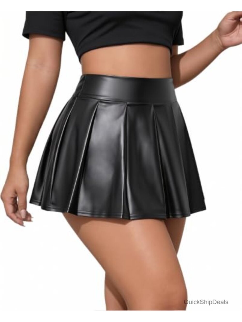 Faux Leather Mini Skirt High Waisted A-Line Pleated Clubwear